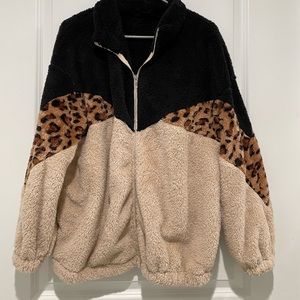 fluffy color block jacket